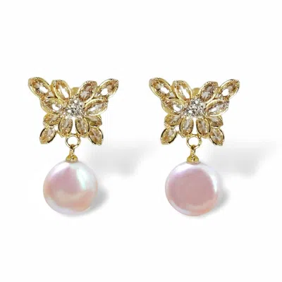 Ninemoo Women's Gold / White Rainbow Glow Pearl Earrings - Glod