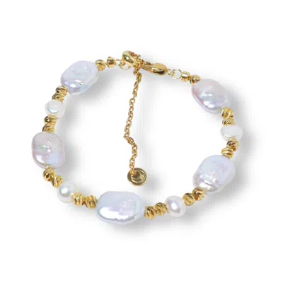 Ninemoo Women's Gold / White Rectangular Freshwater Pearl  Bracelet In Multi