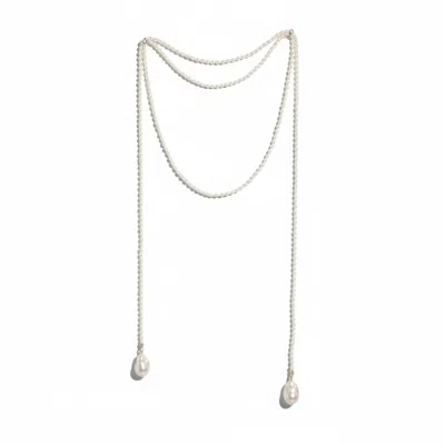 Ninemoo Women's Gold / White Serenade Long Pearl Rope Necklace
