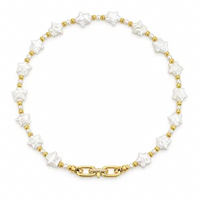 Ninemoo Women's Gold / White Starry Veil Pearl Necklace – Gold In Gold/white