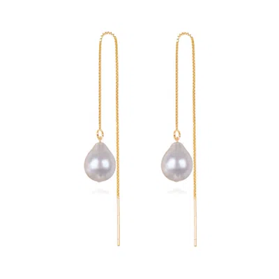 Ninemoo Women's Gold / White Sweet Hue Pearl Threader Earrings