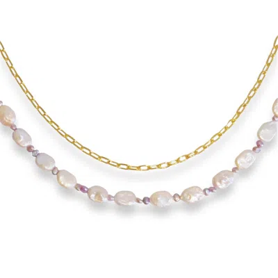 Ninemoo Women's Gold / White White Rectangular Pearl Versatile Sweater Necklace