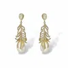 Ninemoo Women's Golden Feather Baroque Pearl Earrings