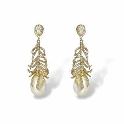 Ninemoo Women's Golden Feather Baroque Pearl Earrings