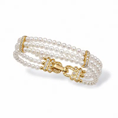Ninemoo Women's Golden Interlace Triple Pearl Bracelet