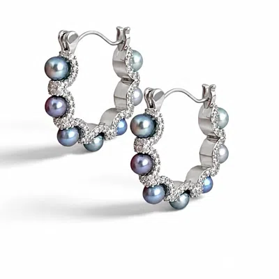 Ninemoo Women's Green Nacre Noire Peacock Pearl Hoops