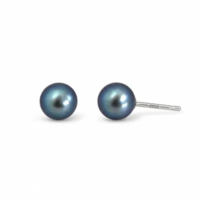 Ninemoo Women's Grey Nacre Noire Pearl Stud Earrings In Blue