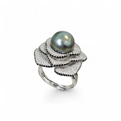 Ninemoo Women's Grey Nacre Noire Petal Pearl Ring