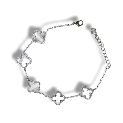 Ninemoo Women's Lucky Clover Pearl Silver Bracelet