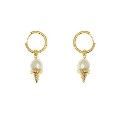 Ninemoo Women's Pearl Ice Cream Hoop Earrings In White