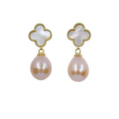 Ninemoo Women's Pink Lustrous Rosy Saltwater Pearl Earrings