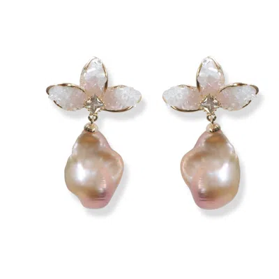 Ninemoo Women's Pink / Purple Blush Petal Baroque Pearl Earrings In Multi