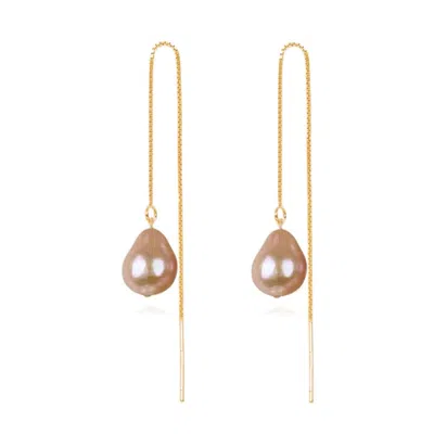 Ninemoo Women's Pink / Purple / Gold Sweet Hue Pearl Threader Earrings - Pink