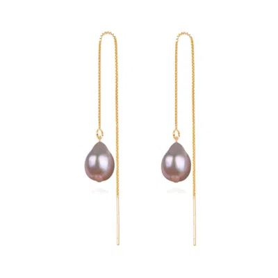 Ninemoo Women's Pink / Purple / Gold Sweet Hue Pearl Threader Earrings - Purple