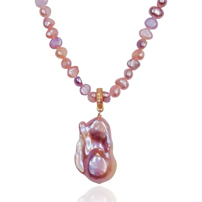 Ninemoo Women's Pink / Purple Large Pink Baroque Pearl Pendant Necklace