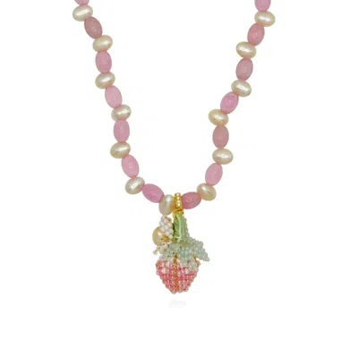 Ninemoo Women's Pink / Purple Pink Strawberry Pearl Dangle Necklace
