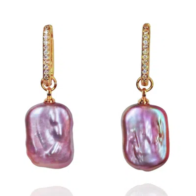 Ninemoo Women's Pink / Purple Rectangular Pink Baroque Pearl Earrings In Multi