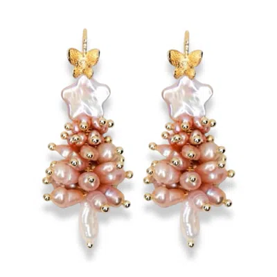 Ninemoo Women's Pink / Purple Sophisticated Pearl Christmas Tree Earrings In Multi