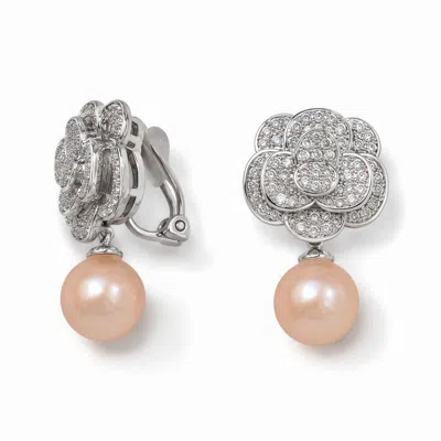 Ninemoo Women's Pink / Silver Champagne Camellia Clip Earrings In Multi