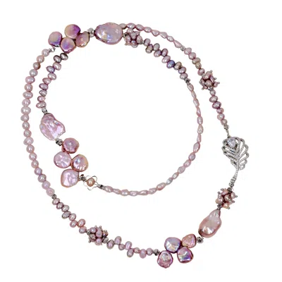 Ninemoo Women's Purple Opulent Rose Petal Pearl Cascade Necklace