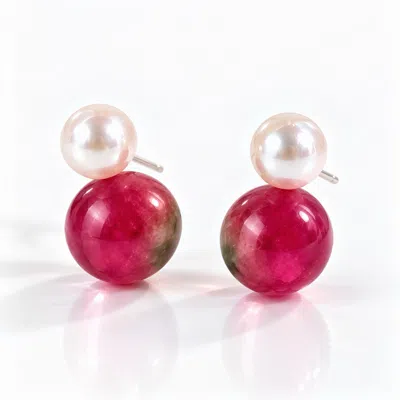 Ninemoo Women's Red Baie Rose Tourmaline Pearl Earrings