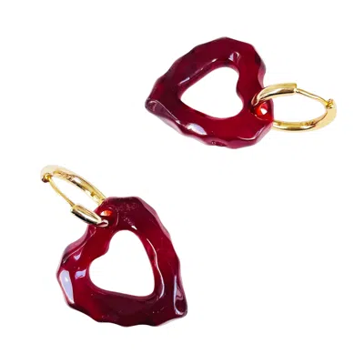 Ninemoo Women's Red Heart Hoops Earrings In Burgundy