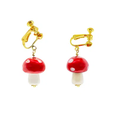 Ninemoo Women's Red Mushrooms Ear Clips