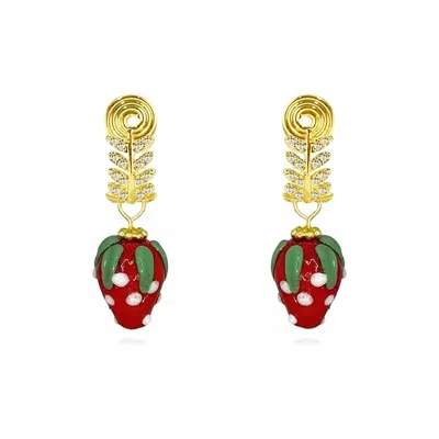Ninemoo Women's Red Strawberry Hoops Clip On Earring