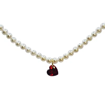 Ninemoo Women's Red / White Hearts Zircon Pearl Necklace - Red