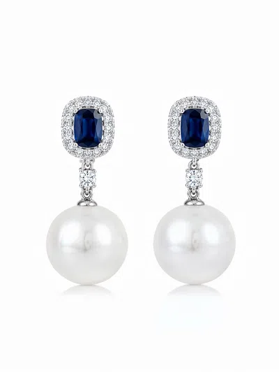 Ninemoo Women's Royal Blue Pearl Earrings In White