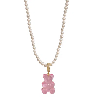 Ninemoo Women's Shell Bead Necklace And Gummy Bear Pendant - Pink & Purple