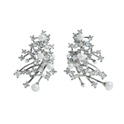 Ninemoo Women's Silver Celeste Radiance Pearl Earrings