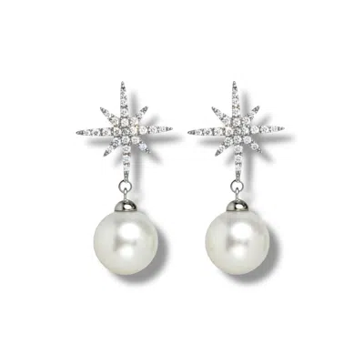 Ninemoo Women's Silver Celestial North Star Pearl Earrings In Metallic