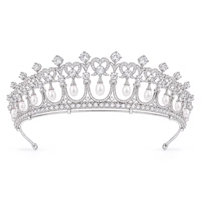 Ninemoo Women's Silver Coeur De Perle Pearl Tiara