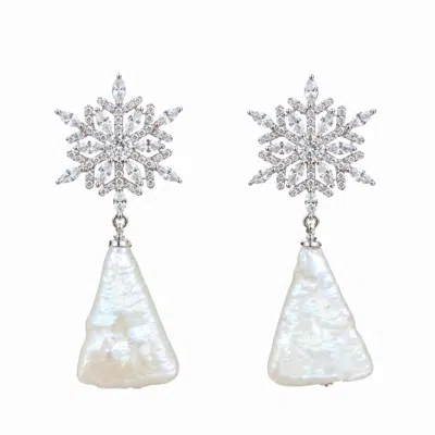 Ninemoo Women's Silver Fleur De Givre Pearl Drop Earrings