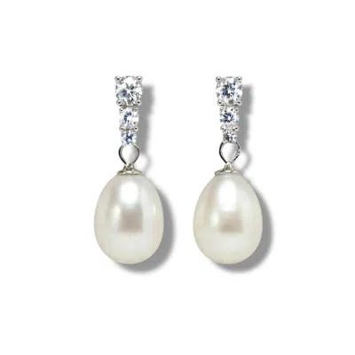 Ninemoo Women's Silver Givre Drop Pearl Earrings In White