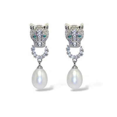 Ninemoo Women's Silver Leopard Pearl Stud Earrings