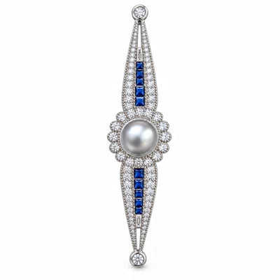 Ninemoo Women's Silver Nacre Gris Ligne Pearl Brooch