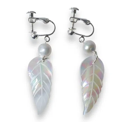 Ninemoo Women's Silver Ocean Feather & Pearl Clips Earrings