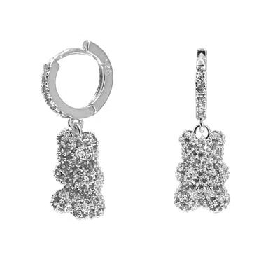 Ninemoo Women's Silver Opulent Zirconia Bear Earrings