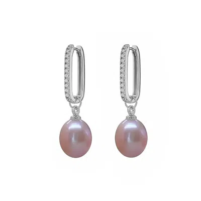 Ninemoo Women's Silver / Pink Gleaming Zircon Pearls Earrings In Multi
