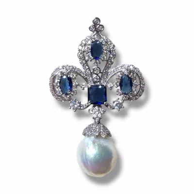 Ninemoo Women's Silver Royal Blue Iris Pearl Brooch & Pendant In Metallic