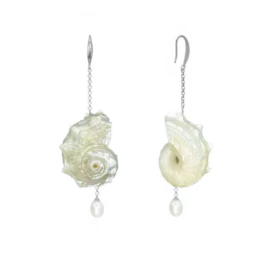Ninemoo Women's Silver Seashell Pearl Earrings