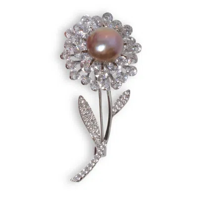 Ninemoo Women's Silver Sunlit Bloom Rotating Purple Pearl Brooch Pendant