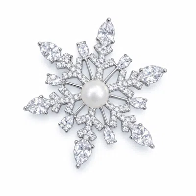 Ninemoo Women's White Fleur De Givre Pearl Brooch Pendant