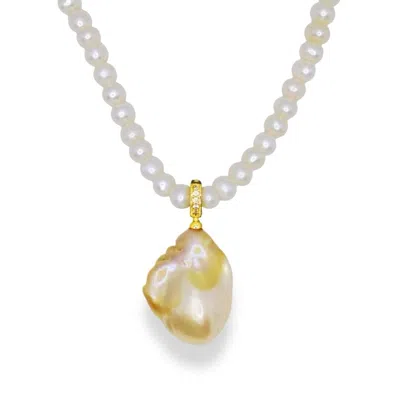 Ninemoo Women's White Gold Flecked Baroque Pearl Pendant Necklace