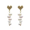 Ninemoo Women's White / Gold Heartfelt Pearl String Earrings In Multi