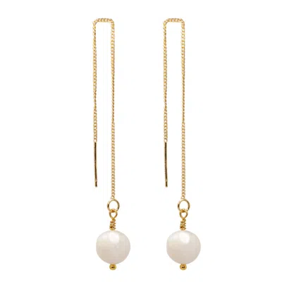 Ninemoo Women's White / Gold Pearl Threader Earrings In Multi
