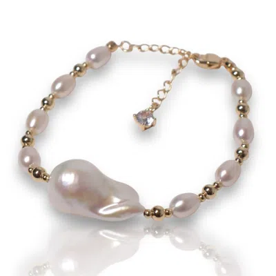 Ninemoo Women's White Golden Baroque Pearl Glow Bracelet