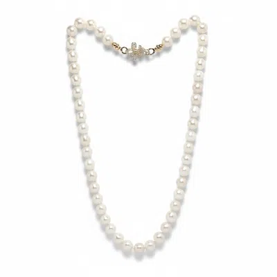Ninemoo Women's White Iris Clasp Pearl Necklace